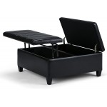 SIMPLIHOME Ellis 36 inch Wide Square Coffee Table Lift Top Storage Ottoman Cocktail Footrest Stool in Upholstered Midnight Black Faux Leather for the Living Room Contemporary