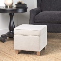 Square Storage Ottoman Wood Legs Soft Neutral Natural Solid Casual Mid-Century Modern Foam Linen