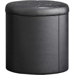 Titoni Round Ottoman with Storage Upholstered Storage Ottoman Foot Rest Stool Seat with Removable Lid and Anti-Slip Feet,Black