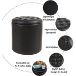 Titoni Round Ottoman with Storage Upholstered Storage Ottoman Foot Rest Stool Seat with Removable Lid and Anti-Slip Feet,Black