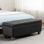 UDAX Storage Ottoman Bench with Leather Cover and Solid Wood Legs Ottoman Foot Rest for Living Room Bedroom Doorway and Hallway Black