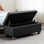UDAX Storage Ottoman Bench with Leather Cover and Solid Wood Legs Ottoman Foot Rest for Living Room Bedroom Doorway and Hallway Black
