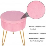 Velvet Footrest Stool Ottoman Round Square Modern Upholstered Vanity Footstool Side Table Seat Dressing Chair with Golden Metal Leg Pink Round-Storage