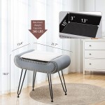 Velvet Upholstered Footrest Faux Fur Square Storage Ottoman Coffee Table Makeup Stool with Plating Black Metal Legs for Living Room Bedroom Bathroom Large Vanity Benches Gray