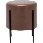 WOVENBYRD 16" Modern Round Ottoman with Metal Base Light Brown Faux Leather