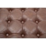 WOVENBYRD 18" Square Button Tufted Metal Ottoman Light Brown Faux Leather
