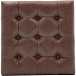 WOVENBYRD 18" Square Button Tufted Metal Ottoman Light Brown Faux Leather