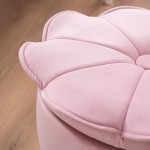 YIUI Pink Velvet Upholstered Storage Ottoman Round Foot Rest Vanity Stool with Gold Metal Legs Pink
