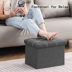 YOUDENOVA Small Ottoman with Storage Foldable Rectangular Footstool 36L Storage Space Linen Fabric with Soft Padded Seat Footrest for Living Room Bedroom Grey