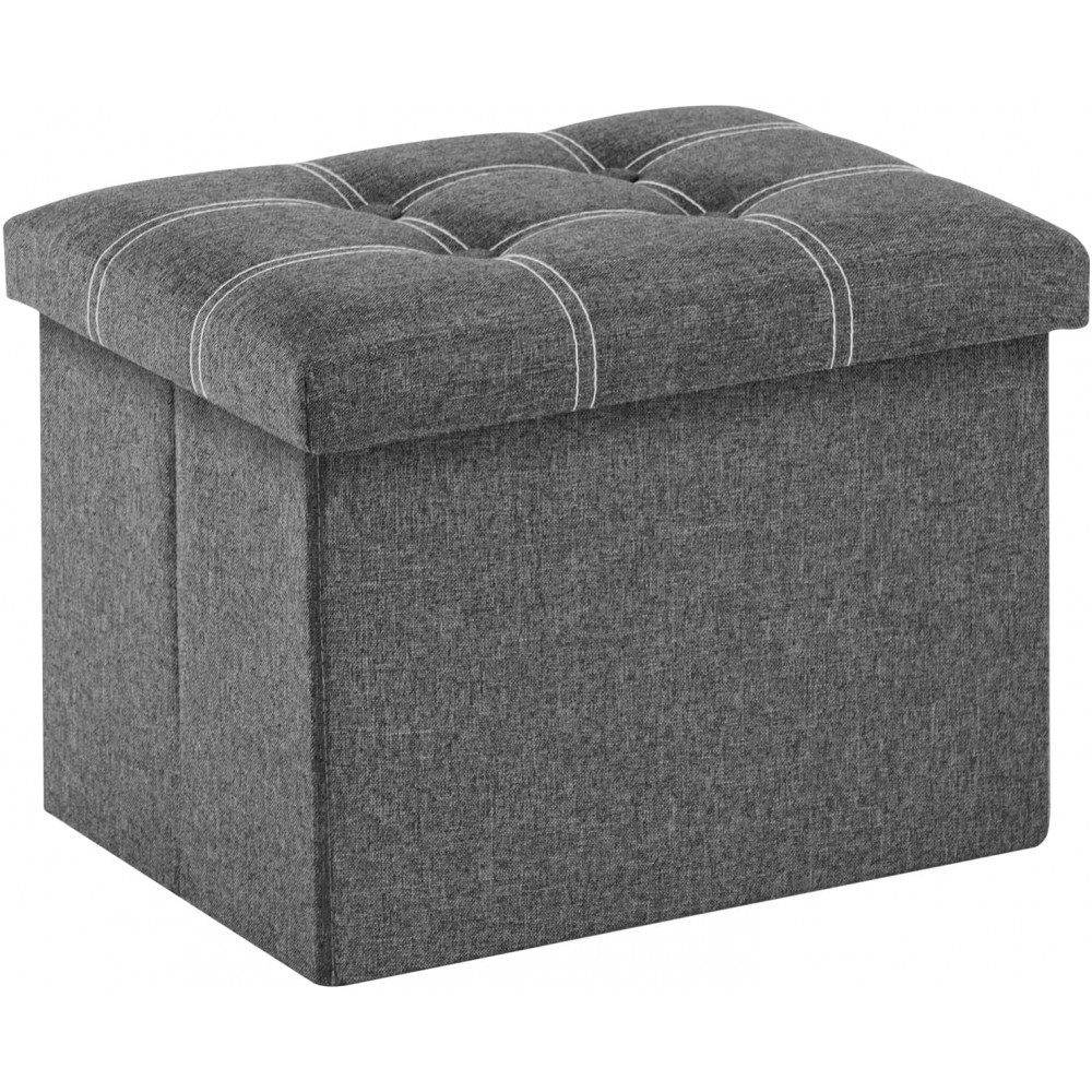 YOUDENOVA Small Ottoman with Storage Foldable Rectangular Footstool 36L Storage Space Linen Fabric with Soft Padded Seat Footrest for Living Room Bedroom Grey