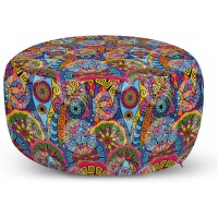 Ambesonne Mandala Ottoman Pouf Colorful Abstract Sixties Inspired Pattern Flower Design with Stripes Lines Decorative Soft Foot Rest with Removable Cover Living Room and Bedroom Pale Blue