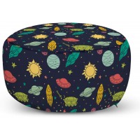 Ambesonne Outer Space Pouf Cover with Zipper Galaxy Themed Image with Stars Planets Spacecrafts and Rockets Soft Decorative Fabric Unstuffed Case 30" W X 17.3" L Multicolor