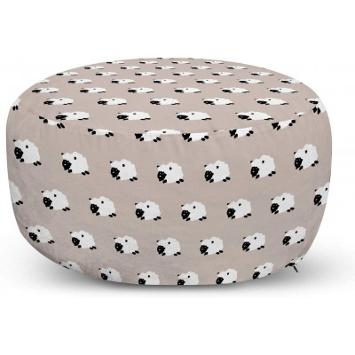 Ambesonne Sheep Ottoman Pouf Continuous Jumping Furry Animal Counting to Sleep Nursery Theme Pattern Decorative Soft Foot Rest with Removable Cover Living Room and Bedroom Pale Tan Charcoal Grey