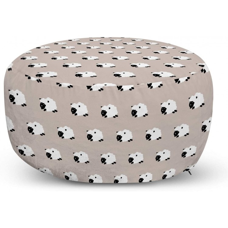 Ambesonne Sheep Ottoman Pouf Continuous Jumping Furry Animal Counting to Sleep Nursery Theme Pattern Decorative Soft Foot Rest with Removable Cover Living Room and Bedroom Pale Tan Charcoal Grey
