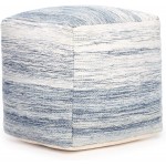 Bar 20" X Blue Ivory Pouf Bohemian Eclectic Modern Contemporary Pattern Square Cotton Polyester