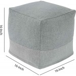 Benjara Handmade Square Shaped Pouf with Textured Details Gray