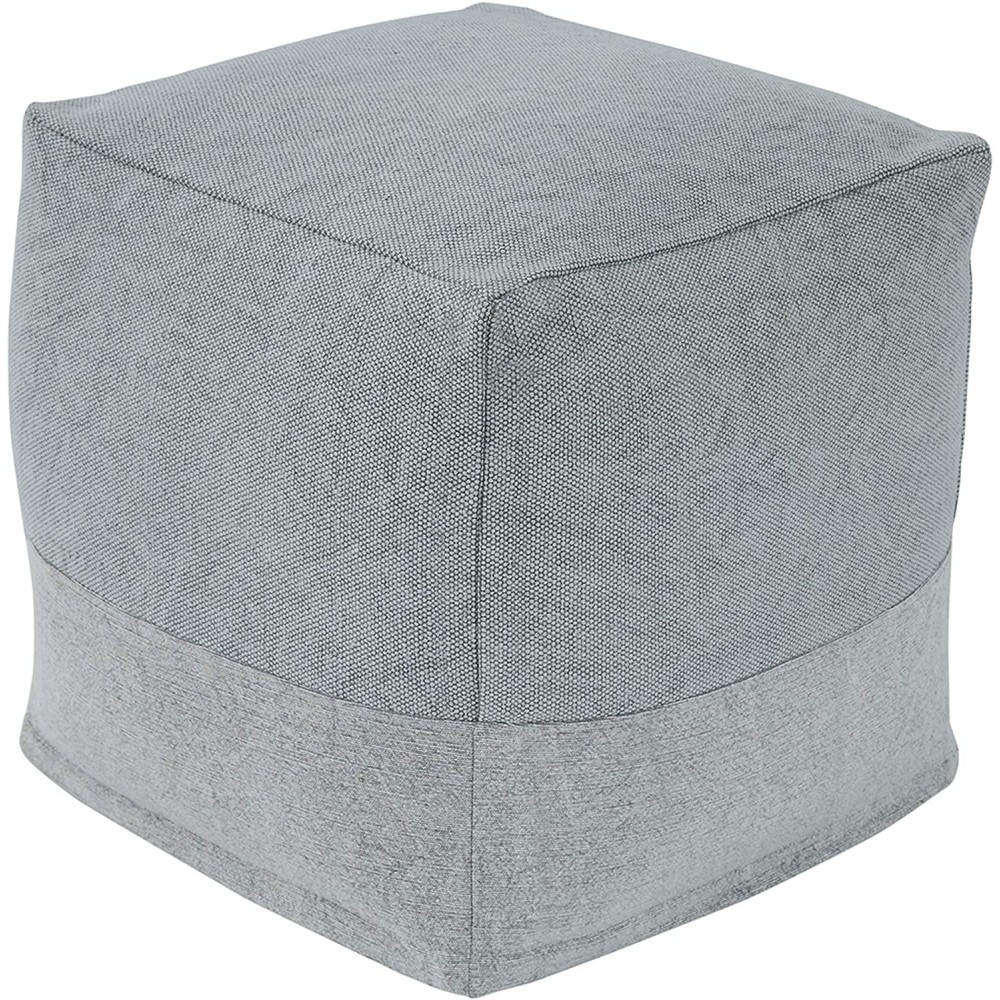 Benjara Handmade Square Shaped Pouf with Textured Details Gray