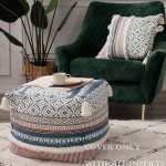 Boho Tufted Decorative Unstuffed Pouf Farmhouse Casual Ottoman Pouf Cover with Big Tassels Handwoven Footrest Cushion Cover ONLY for Bedroom Living Room 18"x18"x16" Blue