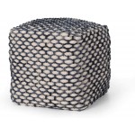 Boho Wool and Cotton Pouf by Blue White Geometric Modern Contemporary Pattern Square