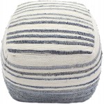 Christopher Knight Home Alma Cube Pouf Boho Blue and White Recycled Denim and Cotton Chindi Sequins