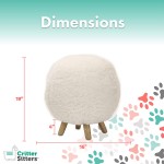 Critter Sitters 19-in. Seat Height Plush White Pouf Ottoman with 4 Spindle Legs Furniture for Nursery Bedroom Playroom and Living Room Decor