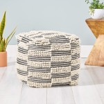 Great Deal Furniture Tess Contemporary Wool and Cotton Pouf Ottoman White and Black
