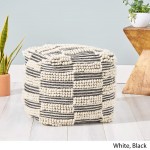 Great Deal Furniture Tess Contemporary Wool and Cotton Pouf Ottoman White and Black