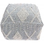 Great Deal Furniture Winnie Large Contemporary Faux Yarn Pouf Ottoman Ivory and Gray