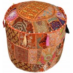 Home Decorative Pouf Round Ottoman Pouf Cover Embroidered Patchwork Pouffe Cover 22*22*14 inch