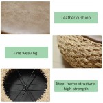 Kelendle Round Pouf Straw Knitted Pouf Foot Stool Leather Roof Steel Frame Stuffed Pouf Futon for The Living Room Bedroom and Kids Room 15.75" Diameter 4.72" Height