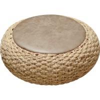 Kelendle Round Pouf Straw Knitted Pouf Foot Stool Leather Roof Steel Frame Stuffed Pouf Futon for The Living Room Bedroom and Kids Room 15.75" Diameter 4.72" Height