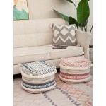 Living Room Pouf Storage Ottoman Bean Bag Foot Rest Footstool Handwoven Tufted Soft Square Poufs Cover with Tassels Floor Cushion Pillow Unfilledfor Bedroom Kids Room Decorative Pink