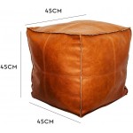 Louis Donne Unstuffed Square Leather Pouf Supersoft Handmade Ottoman Faux Moroccan Decor Storage Solution Foot Rest Footstool Pouffe Seat for Balcony Office Indoor Orange 17.7"x17.7"