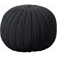 L.R. Resources Array Isle Charcoal Knitted Pouf Ottoman 1'4"X1'8" Gray