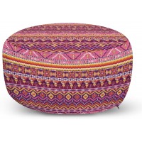 Lunarable Colorful Ottoman Pouf Native Tribal Art Pattern Repetitive Geometrical Motifs Ornamented Illustration Decorative Soft Foot Rest with Removable Cover Living Room and Bedroom Magenta Pink