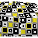 Lunarable Geometric Ottoman Pouf Checked Diagonal Squared Trendsetting Pattern Design Artwork Decorative Soft Foot Rest with Removable Cover Living Room and Bedroom Yellow White Black