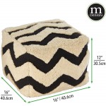 mDesign Tufted Bohemian Ottoman Pouf Seat Modern Square Cube Poof Floor Chair for Living Room Bedroom Office Playroom and Nursery Chevron Black White