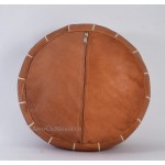 Moroccan Leather Pouf Handmade Ottoman Poof for Living Room Furniture and Home Decor Floor Footstool Hassock Boho Round Chair Foot Rest Stool pouffe Almond Unstuffed Standard Size