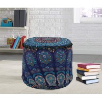 Ottoman Pouf Cover Indian Floor Pillow Retro Round Cushion Case Seating Chair Cover Ottoman Footstool Bean Bag Pillow Meditation Case 22 x 22 x 14 Inch