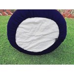 Saffron 100% Cotton Plain Piping Round Ottoman Throw Pouf Cover 19" Wx16 H Navy Blue