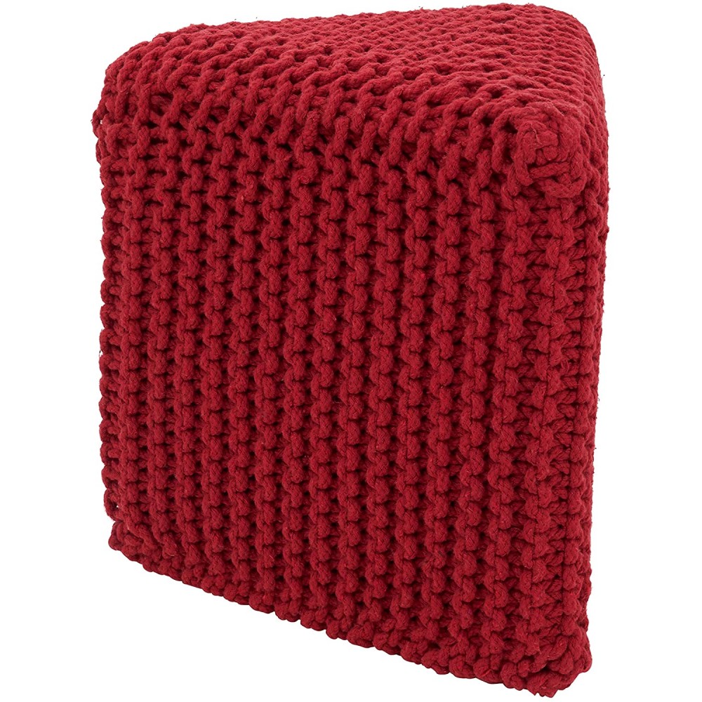 SARO LIFESTYLE Triangle Cotton Twisted Rope Pouf 15" x 16" x 17" Red
