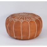 Set of 2 Moroccan Pouf Handmade Leather Ottoman Poof for Living Room Furniture and Home Decor Floor Footstool Hassock Boho Round Chair Foot Rest Stool pouffe Almond Unstuffed Standard