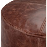 SIMPLIHOME Connor Round Pouf Footstool Upholstered in Distressed Brown Leather for the Living Room Bedroom and Kids Room Transitional Modern