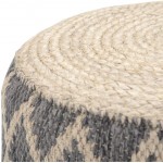 SIMPLIHOME Edgeley Round Pouf Footstool Upholstered in Grey Natural Woven Braided Jute and Cotton for the Living Room Bedroom and Kids Room Boho Contemporary Modern