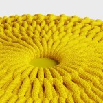 SIMPLIHOME Sonata Boho Round Knitted Outdoor  Indoor Pouf in Yellow Recycled PET Polyester for the Living Room Family Room Bedroom and Kids Room