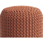 SIMPLIHOME Wynne Boho Round Knitted Outdoor  Indoor Pouf in Orange Recycled PET Polyester for the Living Room Family Room Bedroom and Kids Room
