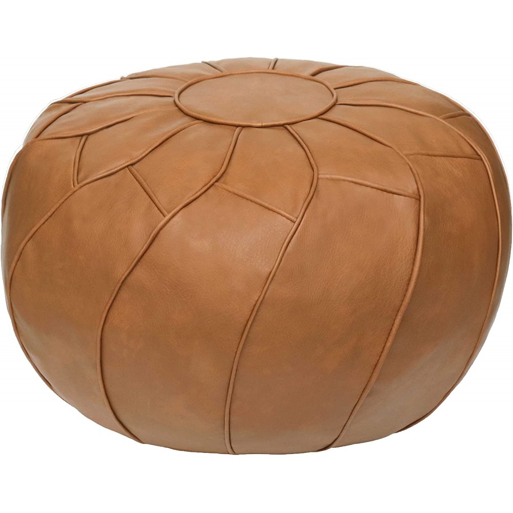 Thgonwid Unstuffed Pouf Cover Round Foot Stool Ottoman Storage Bean Bag Floor Chair Luxury Leather Pouffe Small Foot Rest for Living Room Kids Room and Wedding Brown