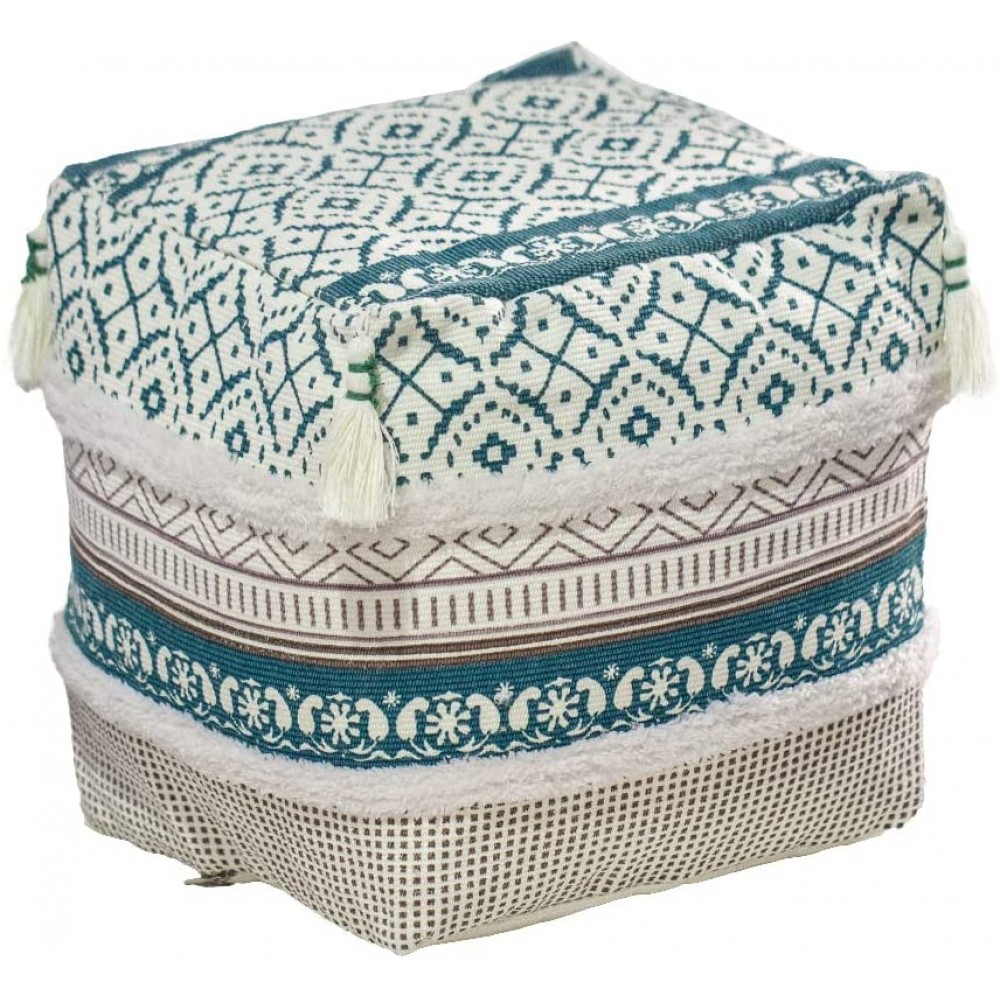 Tufted Decoration Unstuffed Pouf Ottoman Cover Tassel Cotton Linen Pouf Cover Footstool Suitable for Bedroom Living Room Children's Room Outdoor Pouf Green