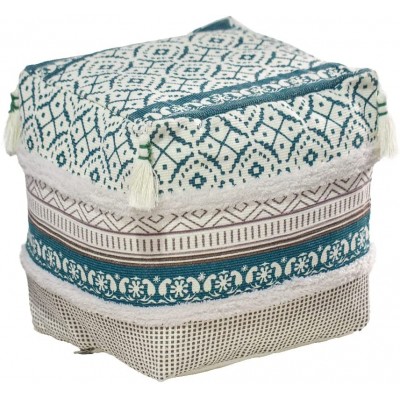 Tufted Decoration Unstuffed Pouf Ottoman Cover Tassel Cotton Linen Pouf Cover Footstool Suitable for Bedroom Living Room Children's Room Outdoor Pouf Green