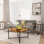 AWQM Coffee Table Set of 3 Coffee Table & 2 Sofa Table Round Tabletop and Metal Cross Base Frame,Perfect for Living Room Apartment Rustic Brown